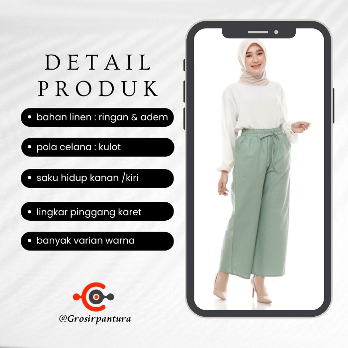 Kulot Linen Jumbo highwaist Celana Wanita Kekinian Bahan Katun Premium