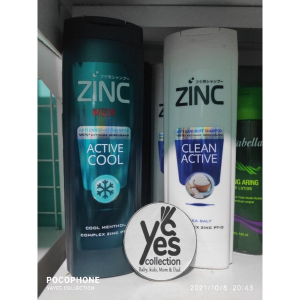 Zinc Shampoo 340 ml Kemasan Botol Besar Clean Active Cool Men Sampo Perawatan Rambut