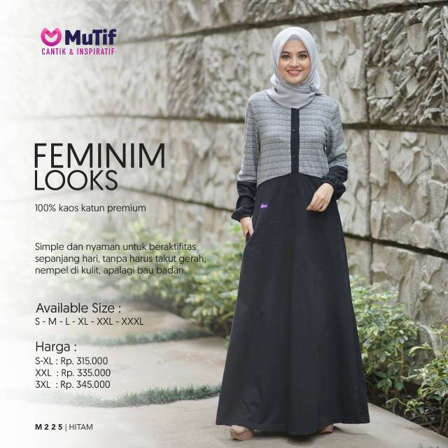 Gamis Kaos MUTIF 225 HITAM || Mutif Damoza Upmore
