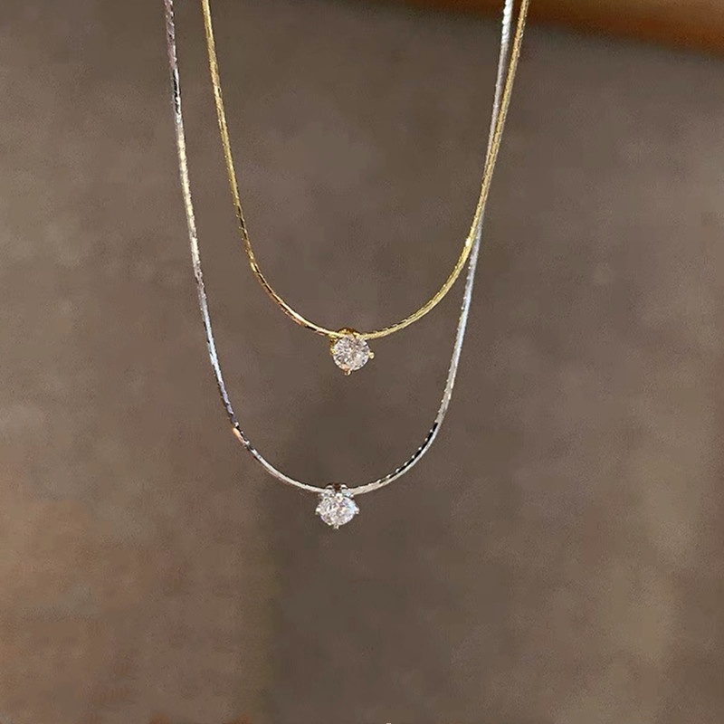 Kalung Titanium Premium Anti Karat Berlian Satu Mewah Emas 18k Aksesoris Wanita Korea