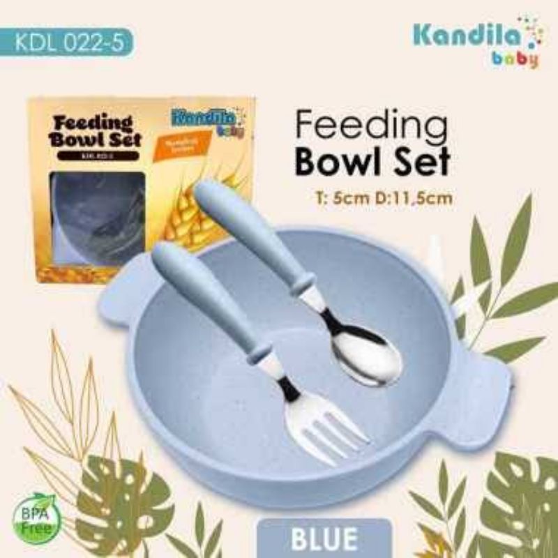 Kandila Baby Bowl Feeding Set KDL022-5 - Kandila Mangkok &amp; Sedok Garpu Stainless Bayi - Sedok Garpu Besi Bayi