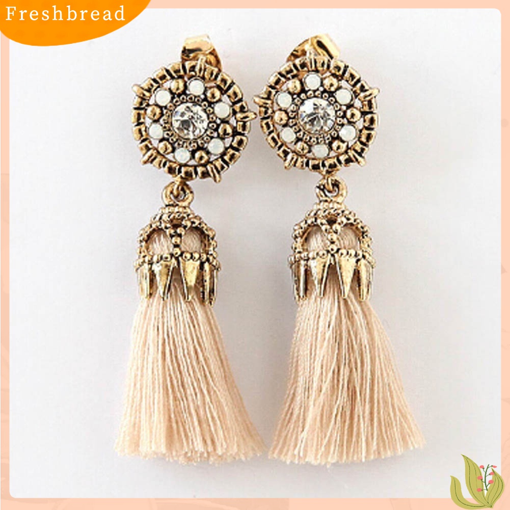 Terlaris Women's Vintage Baroque Style Hollow Rhinestone Tassel Long Dangle Earrings