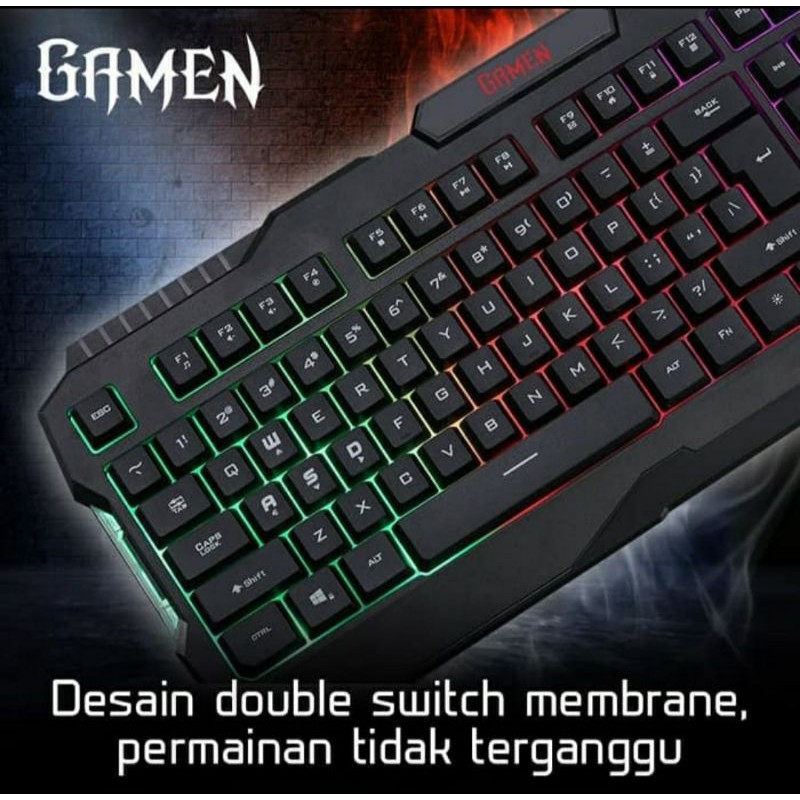 GAMEN GK100 Keyboard Gaming Full Size Wired Rainbow Backlight Hitam