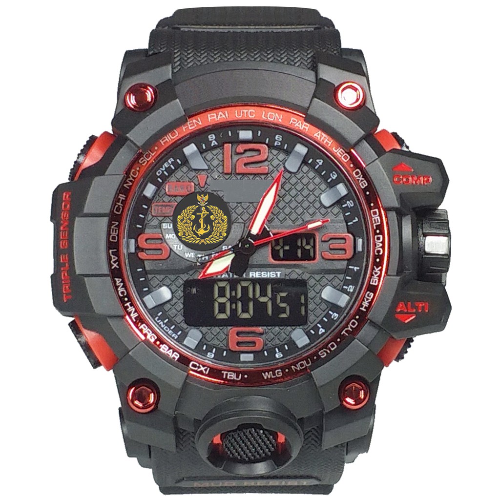 (Istimewa Bossque) Jam LOGO TNI - AL Double Time List Merah (Exclusive)