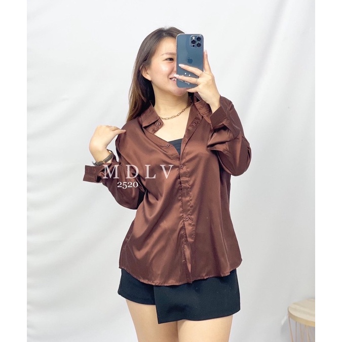 MDLV ~ 2520 Adella Silk Satin Plain Shirt Kemeja Satin Polos Premium Kemeja Satin Best Seller Kemeja Import