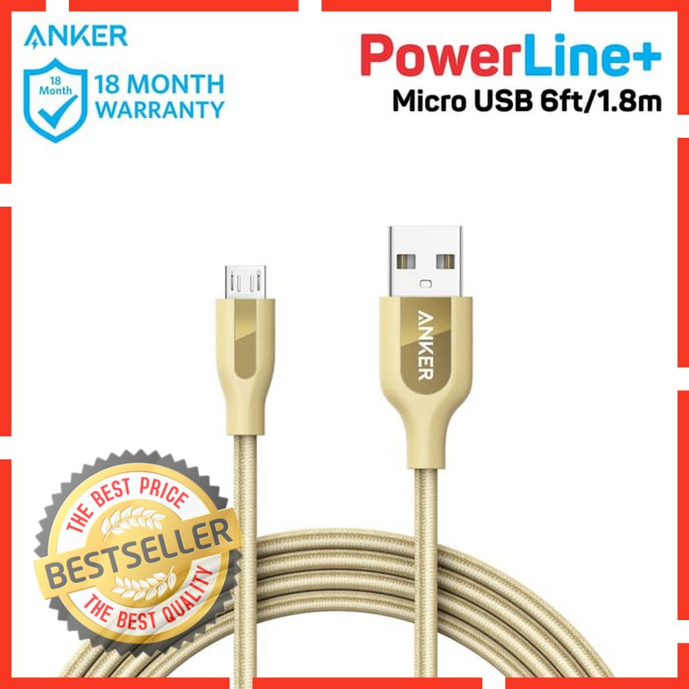 Kabel Data Anker PowerLine Micro USB Cable 6ft 1.8m Emas