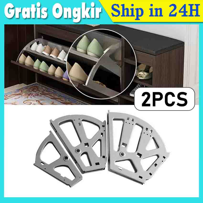 Tempat rak lemari engsel rak sepatu Stainless besi putar  3 susun