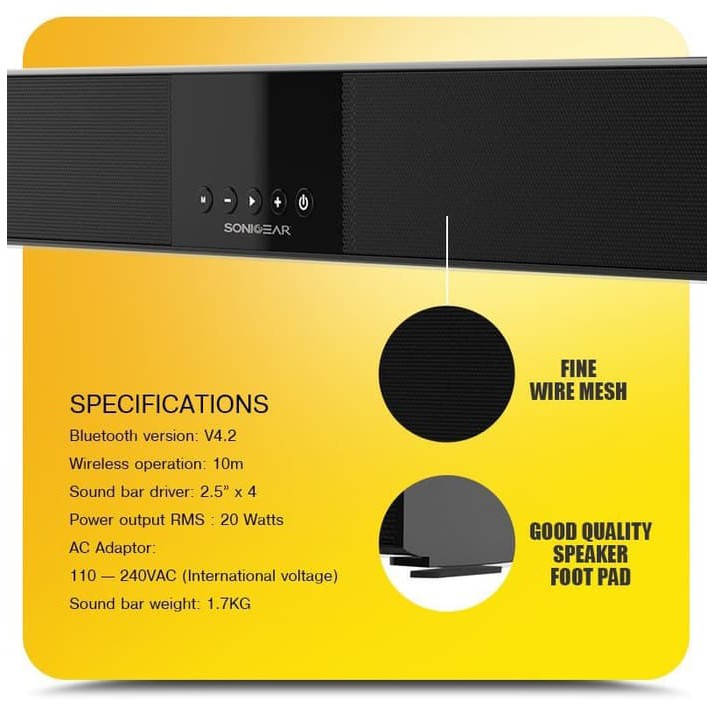 SONICGEAR BT2100 Bluetooth Soundbar With Subwoofer