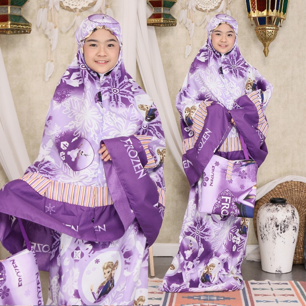 RATU(COD)-MUKENA ANAK FROZEN UKURAN 6-11 TAHUN FREE TAS CANTIK BISA JADI SAJADAH PERLENGKAPAN SHALAT