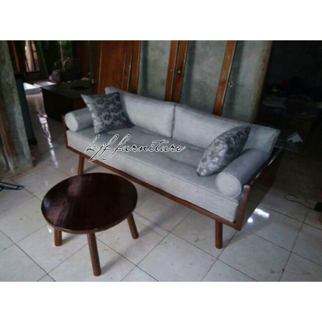 Sofa minimalis retro sofa retro papan kayu blok set meja