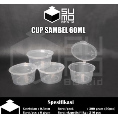✔️COD Cup Saos 60ML Suapi Isi 50 Thinwall kecil Sambal Slime plastik wadah slime