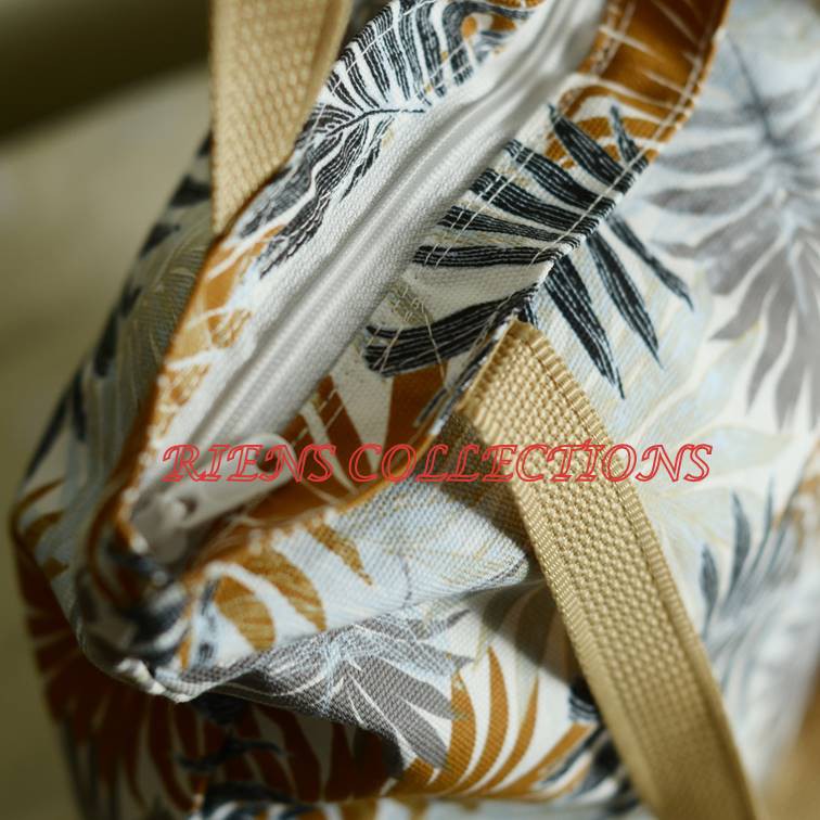 TOTEBAG KANVAS MOTIF FLORAL PALM ORANGE. TAS JOGJA. SOUVENIR JOGJA. Riens Collections