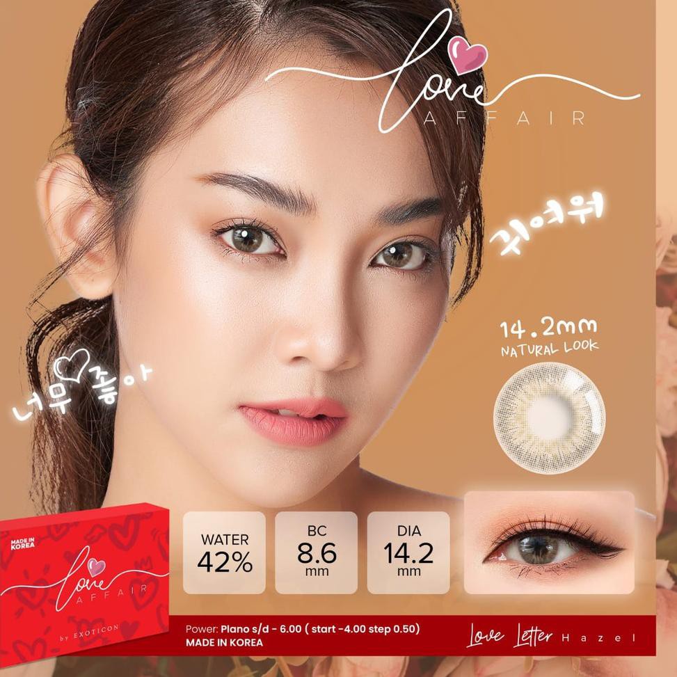 softlens Love Affair NORMAL Natural Exoticon Grey Hazel Blue Brown Bronze Light 14.2mm Korea Letter