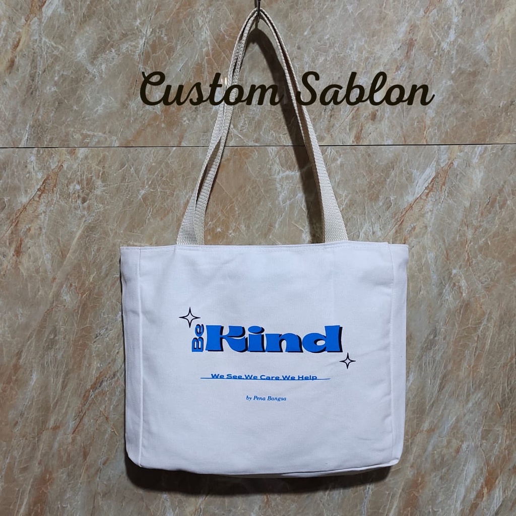 TOTEBAG BLACU CUSTOM SABLON DAN TOTE BAG BLACU CUSTOM UKURAN BISA POLOS ATAU SABLON MODEL LANDSCAPE