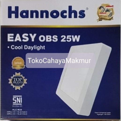 Lampu LED Downlight Hannochs Easy Outbow OBS Square Segi 25w 25watt CoolDayLight