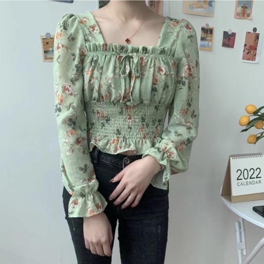 TOP CHIFFON LENGAN PANJANG KARET ALL SIZE NEW ARRIVAL KOREAN ATASAN