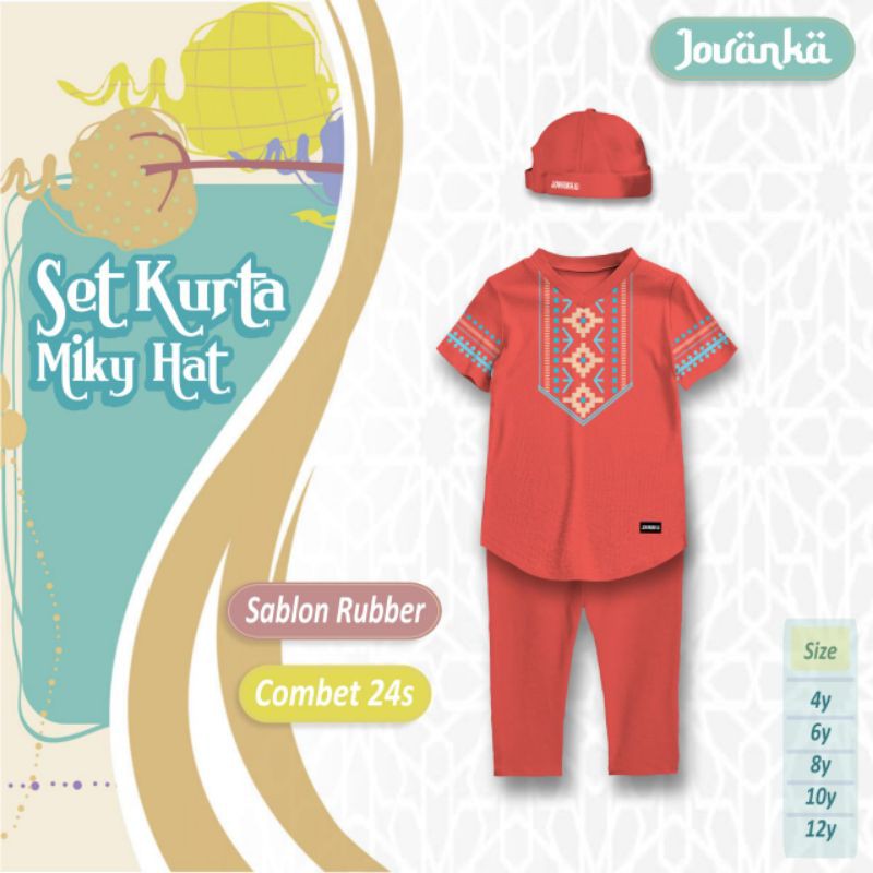 SETELAN KURTA+ TOPI orange JOVANKA.ID katun combad 4T & 8T