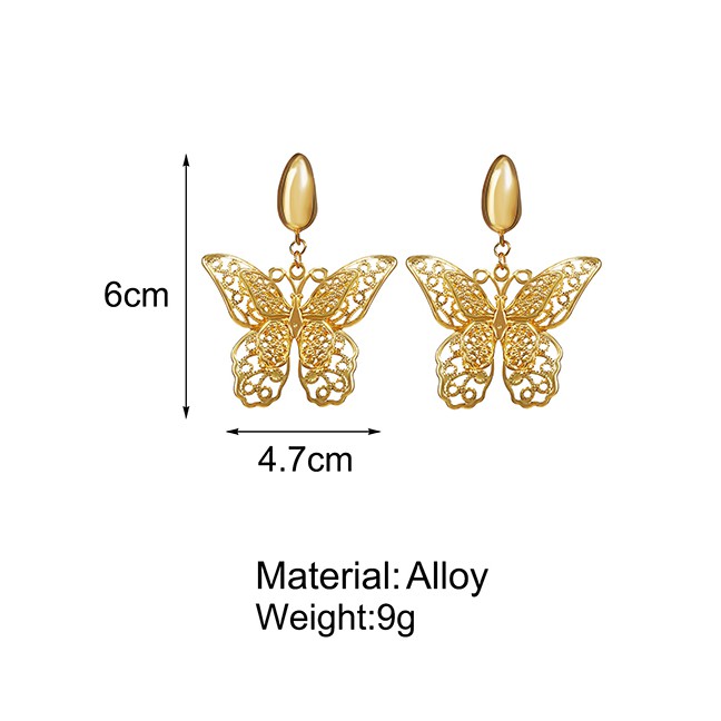 LRC Anting Tusuk Fashion Golden Hollow Double Butterfly Alloy K55516