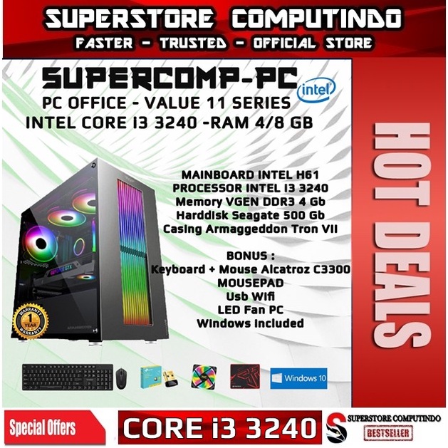 PC Rakitan Office Intel Core i3-RAM 4/8GB-Value 11 Series-Siap Pakai