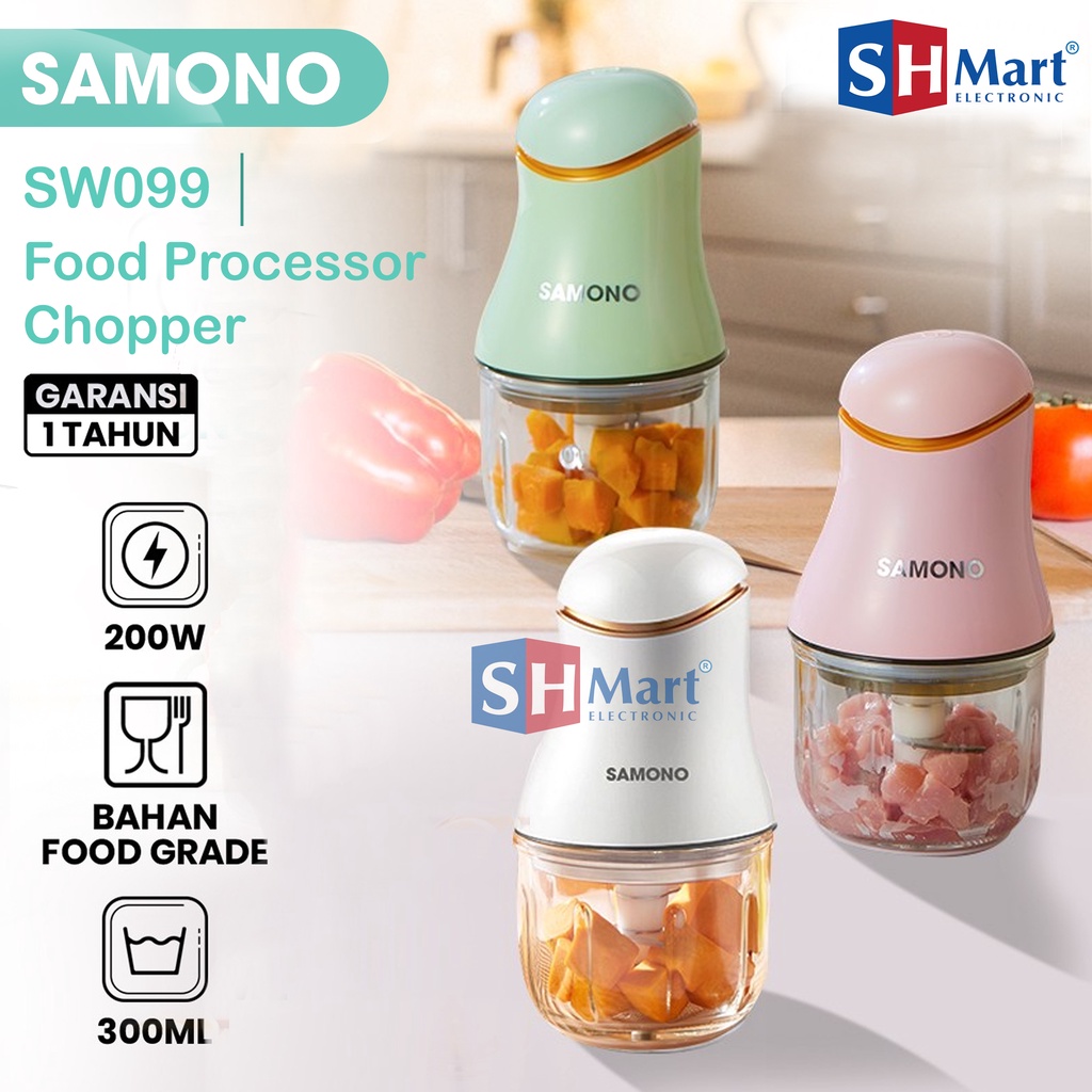 SAMONO Food Chopper Kaca Blender Mukltifungsi 0.3 L Food Processor Penggiling Daging Elektrik Multifungsi 200 WATT Samono SW-099 TERMURAH (MEDAN)