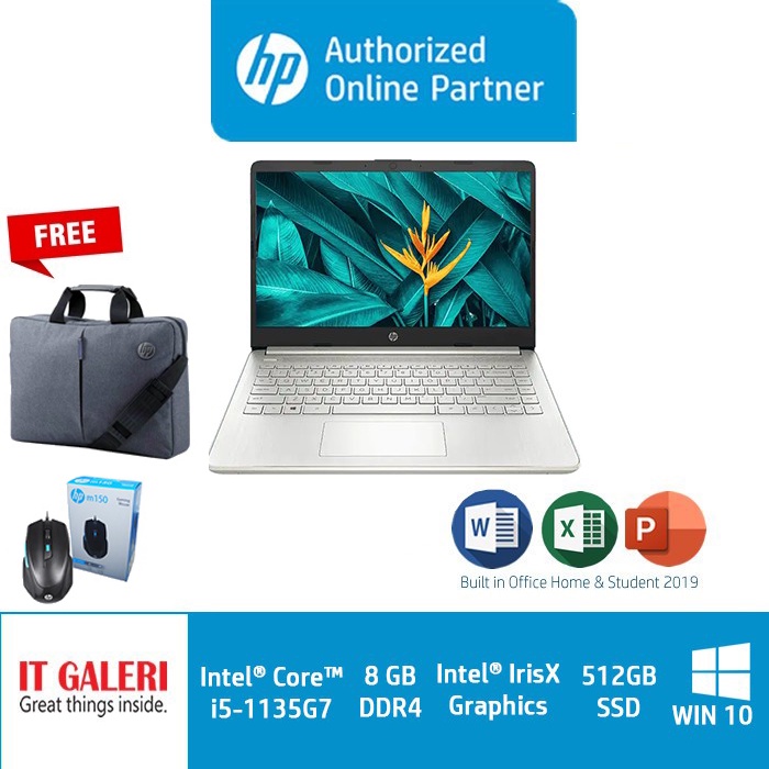 HP Laptop 14S-Dq2053tu i5-1135G7 / 14" FHD IPS / 2x4GB DDR4 / 512GB SSD / UMA / Win 10 Home + Office
