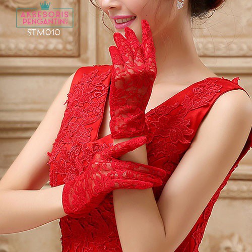 [READY STOK] SARUNG TANGAN LACE WEDDING GLOVES MERAH AKSESORIS PENGANTIN STM010