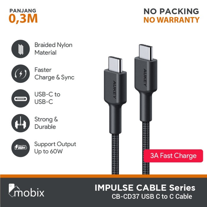 Kabel Aukey CB-CD37 USB C To C 3A 30 CM (NO PACKING &amp; NO WARRANTY)