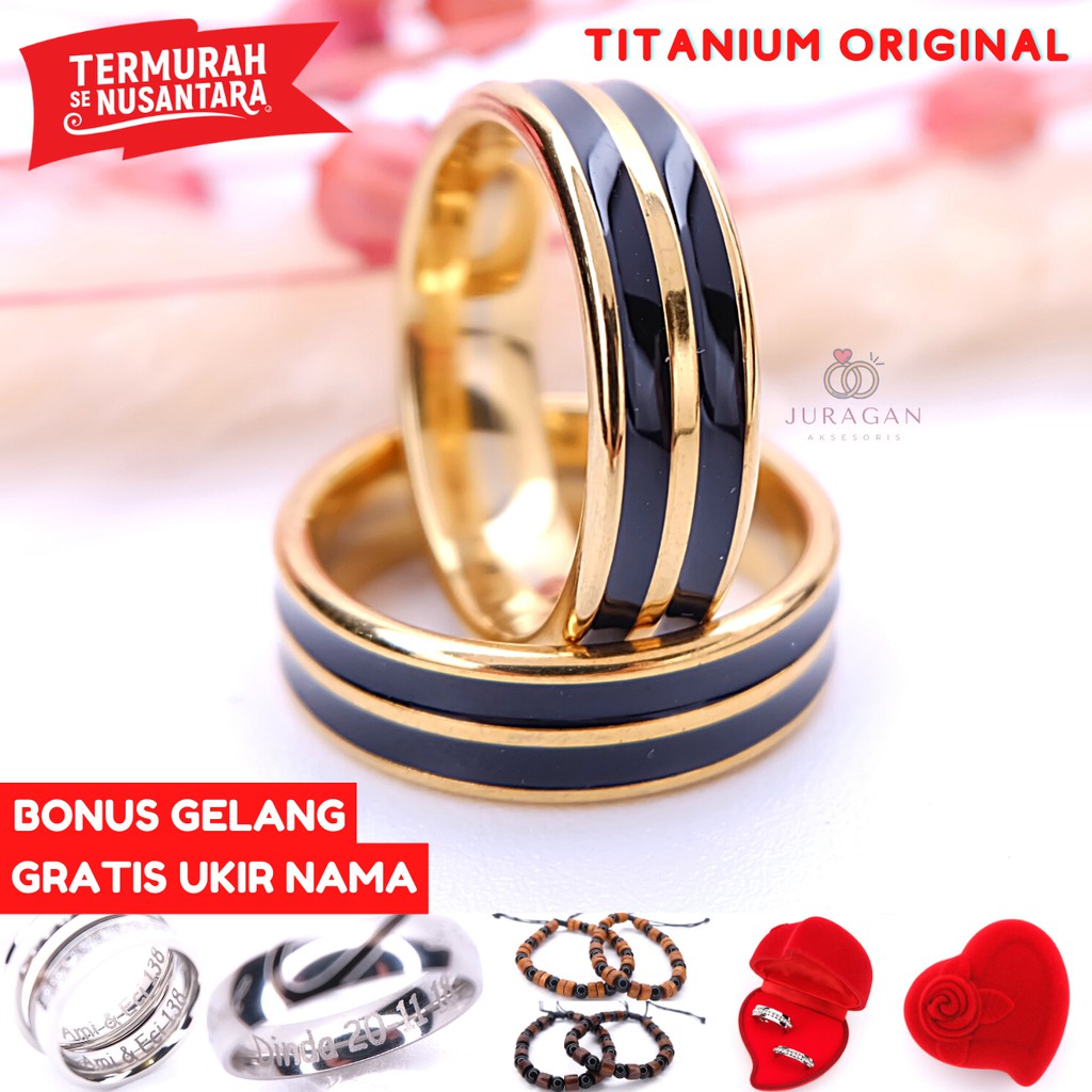 [UKIR NAMA + BOX HATI] Cincin Couple BUCIN Titanium M11 BONUS Gelang Couple