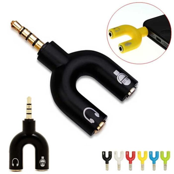 Splitter Audio U Spliter U 2in1 Konektor Connector Audio U Shape 2 in 1 Mic Audio Jack 3,5mm to Dual Female