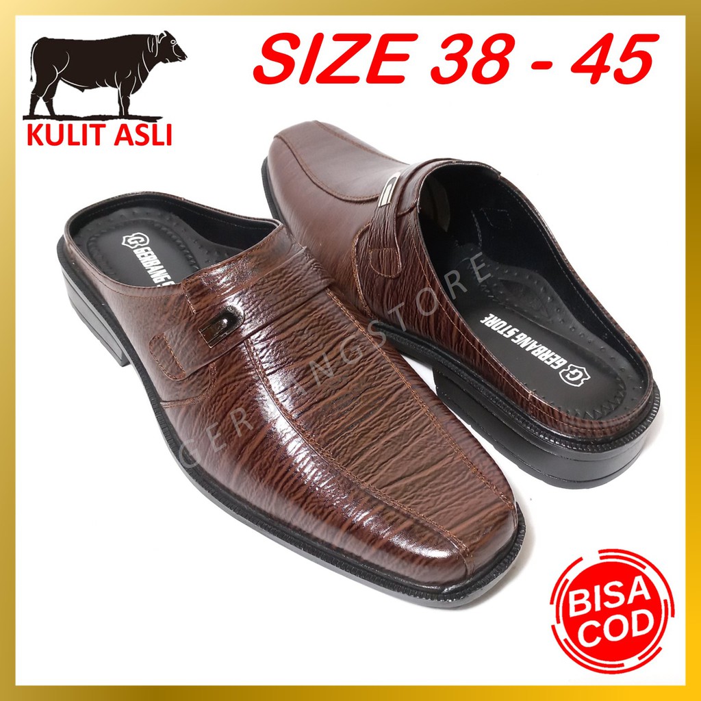 Sepatu Sandal Slop Kulit Asli Sapi Kantor Dinas Resmi Pesta Pantofel Formal Big Size 38-45 (IW 1)