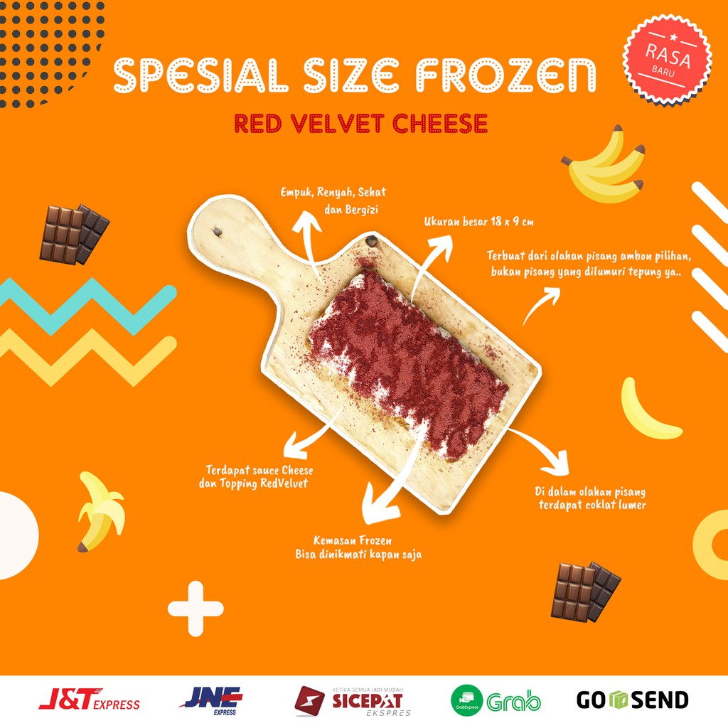 

RED VELVET CHEESE | NUGGET PISANG JUMBO MERK PISANG KEKINIAN UK. 18x9 CM