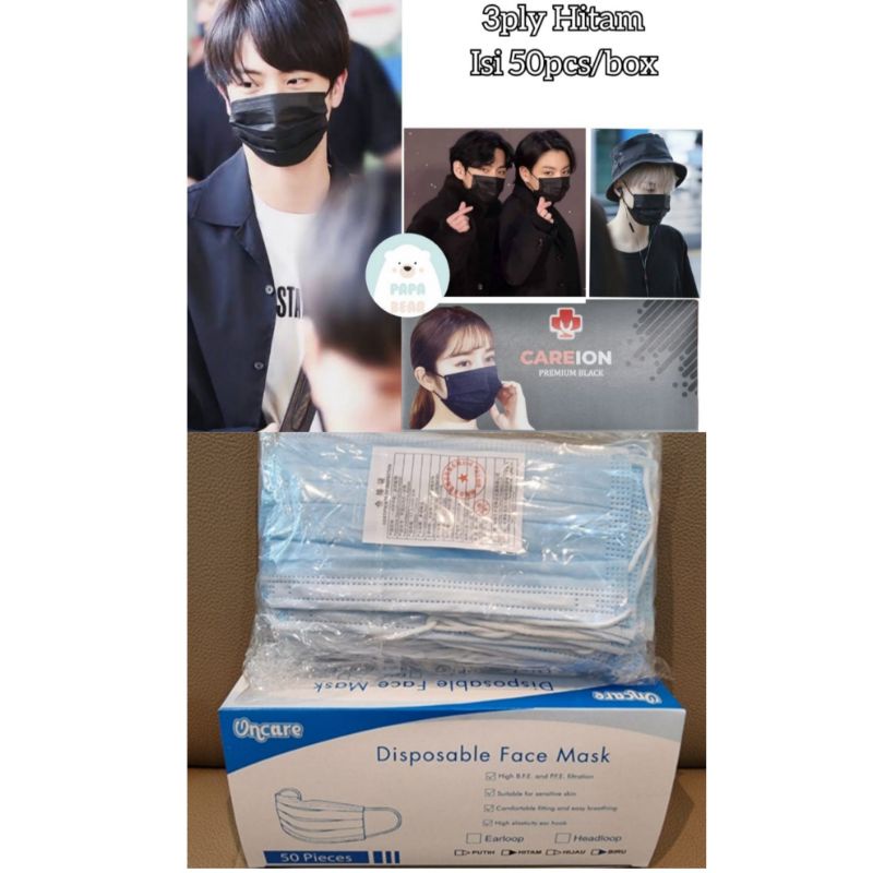 masker medis EARLOOP SURGICAL biru dan hitam (harga perKotak isi 50)