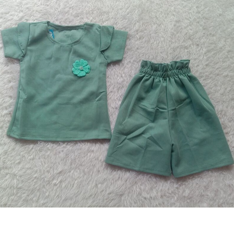 Setelan Anak Perempuan Knit Mango Waffle Ruffle Lengan pendek Setelan Kulot anak cewek knit 1-5 th babyrib-TOSCA/WARDAH