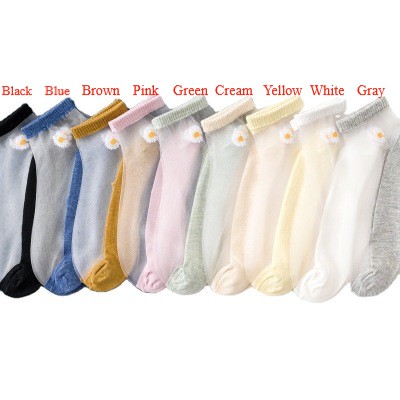 ⭐𝐈𝐇𝐒 𝟎𝟔𝟏⭐️Kaos Kaki Transparan Wanita Kaos Kaki Fashion Pendek Bunga Daisy Japanese Ankle Socks-1