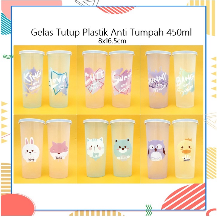 Gelas Tutup Plastik Anti Tumpah 450ml