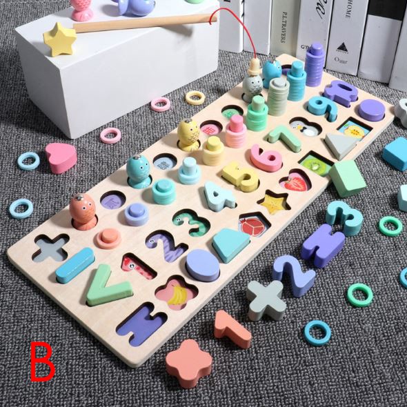 Wooden Toys Chunky Puzzle Fishing Game Angka Huruf Mainan Kayu Pancing Ikan Edukasi Montessori Anak