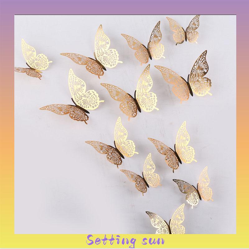 Hollow Butterfly 3D Imitasi Logam Dekorasi Dinding Rumah Stiker Dekorasi Ruang Tamu TN