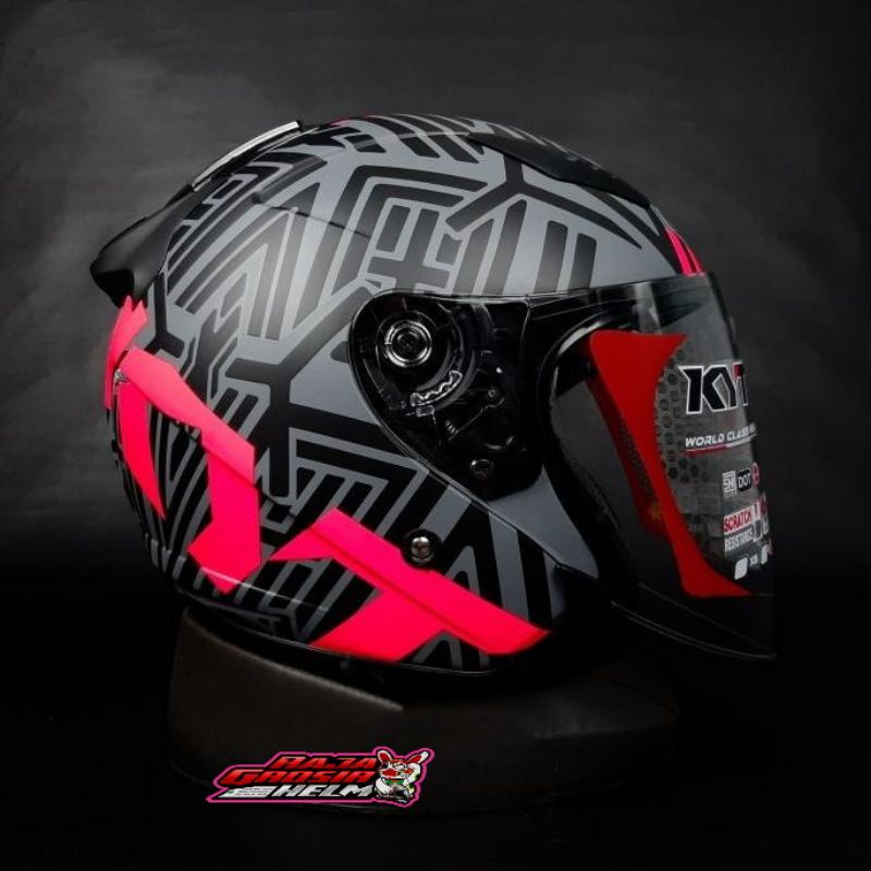 HELM KYT GALAXY FLAT R NEON MATT GORILA GREY FUXIA HELM KYT GALAXY FLAT VISOR FUXIA HELM CEWEK KYT