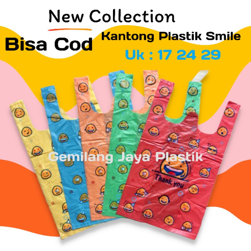 Kantong Plastik Kresek Warna-Warni Smile Thank You Uk 17 24 29 PLASTIK TERIMA KASIH