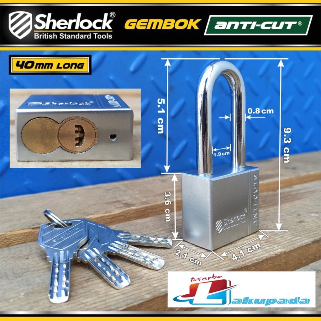 Gembok Original Sherlock British Anti-Cut Lock Long 40mm