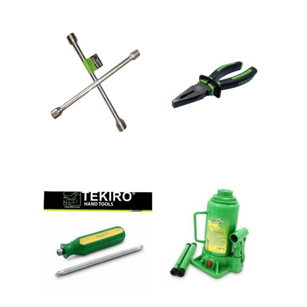 Paket Otomotif Pertukangan Tekiro Kunci Silang Palang 14", Tang Kombinasi 7" , Obeng 2Way, Dongkrak 