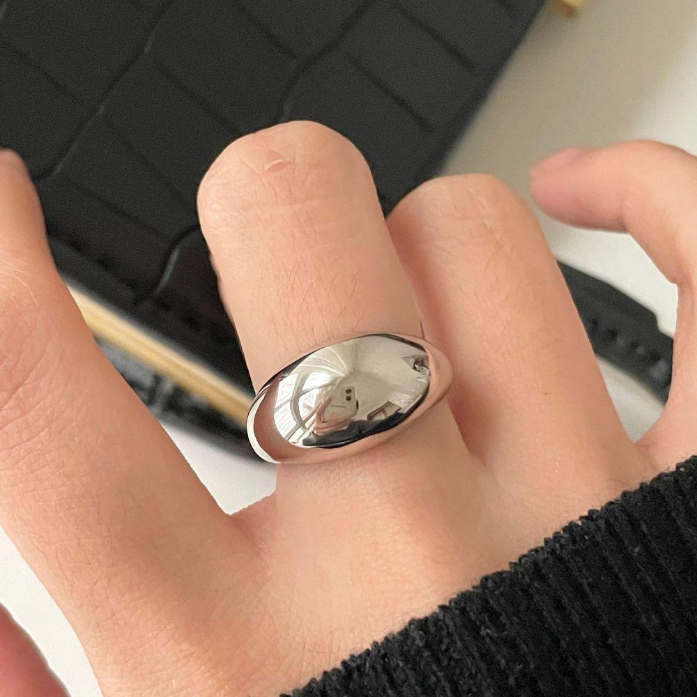 Mxbeauty Cincin Besar Halus Dapat Disesuaikan Sederhana Perak Emas Geometris Warna Murni Perhiasan Wanita