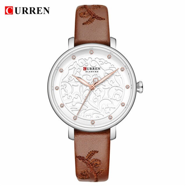 CURREN 9046 Jam Tangan Wanita Analog Tali Kulit Motif Vintage WATCHKITE WKOS