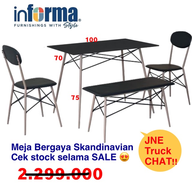 MEJA MAKAN TARENDO SKANDINAVIAN 3 Kursi HITAM INFORMA LIMITED SALE cocok di rumah atau Resto Cafe
