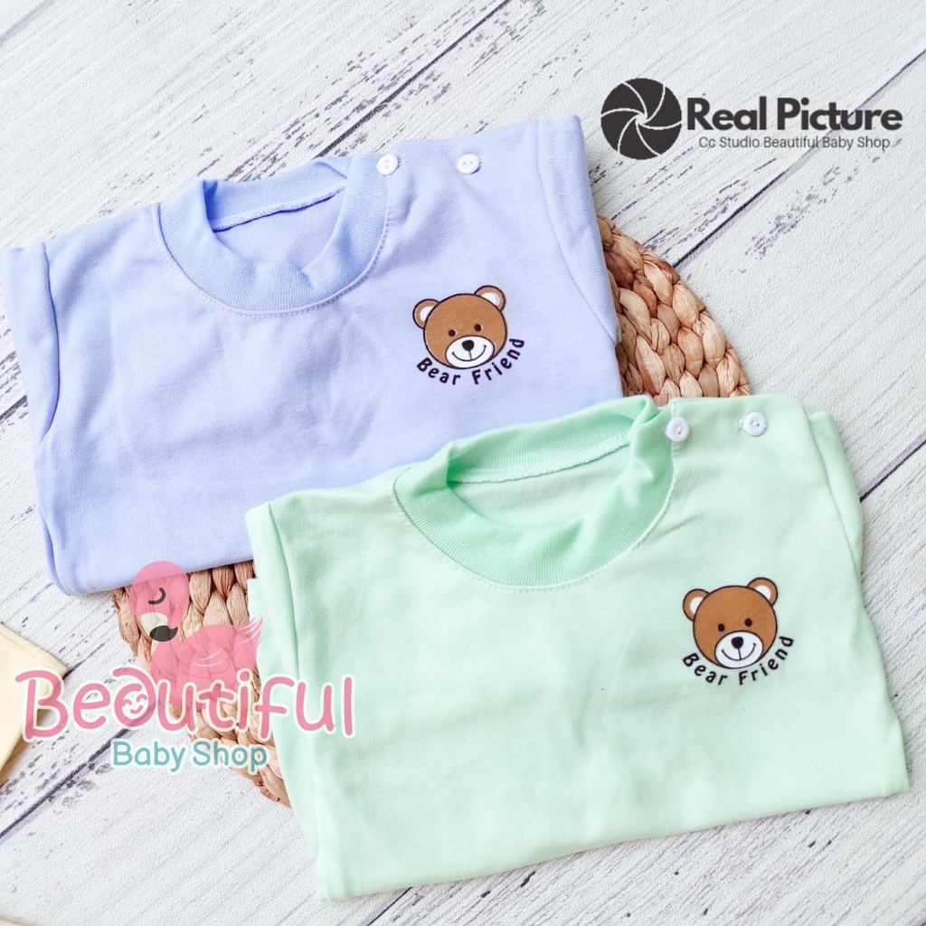 Setelan Baju Bayi Panjang Motif Polos Bear Usia 3 sd 18 Bulan/ Setelan Piyama Bayi / Baju Bayi Panjang / Baju Tidur Bayi / Baby.ou_