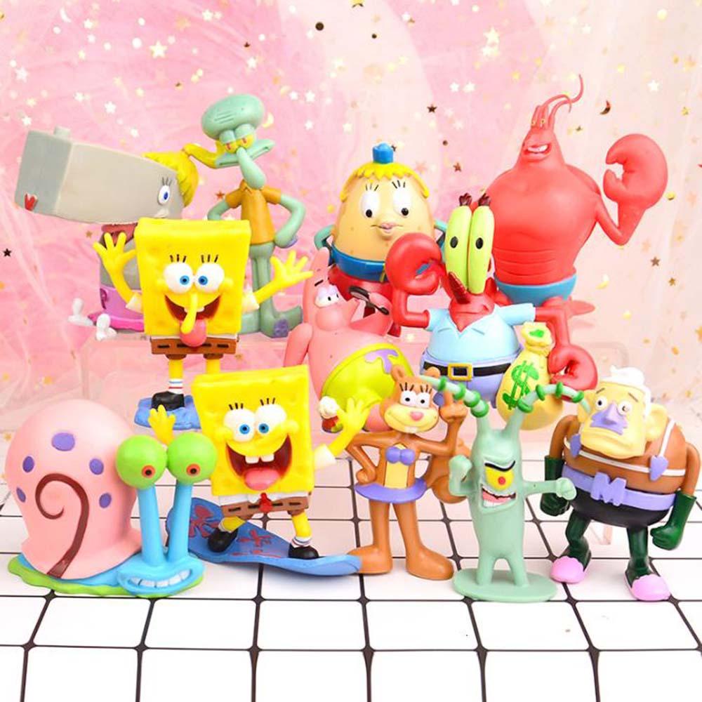 Lanfy Action Figurine Mainan Anak Lucu PVC Patrick Star Nanas Rumah Dekorasi Desktop Spons Squidward Model Anime SpongeBob