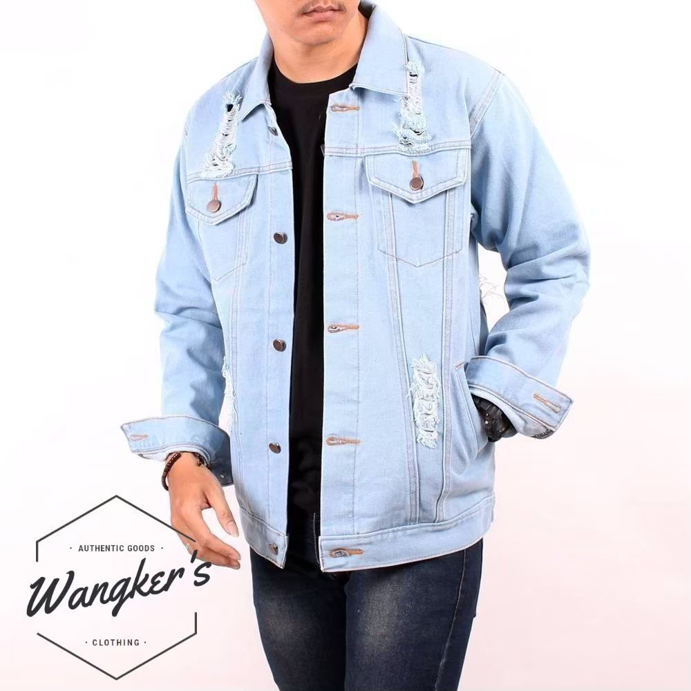 JD- JAKET JEANS RIPPED PRIA /JAKET JEANS SOBEK PRIA TERBARU NYAMAN TEBAL ORIGINAL WNAGKERS