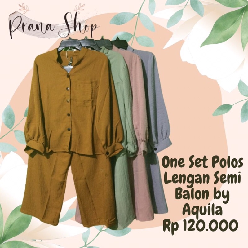 Baju SETCEL (Setelan Celana) Wanita Polos Lengan Semi Balon by Aquila