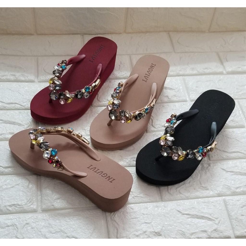 Ingvivi Swarovski Sandal Wedges Wanita 7cm dan 5cm