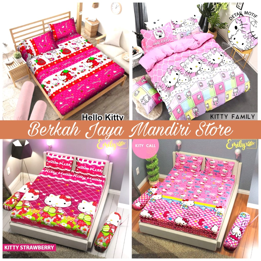 Sprei Karakter Hello Kity Uk 180x200 / 120x200 Cm Bahan Cotton Halus